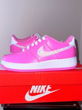 Nike Pink Low-Top Sneakers with Iridescent Crystal Swoosh